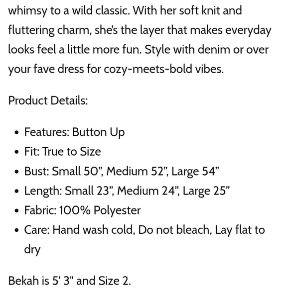 POL Butterfly & Leopard Contrast Cardigan, NIB, MED, Peach/Purple, New Release🦋 - Picture 5 of 16